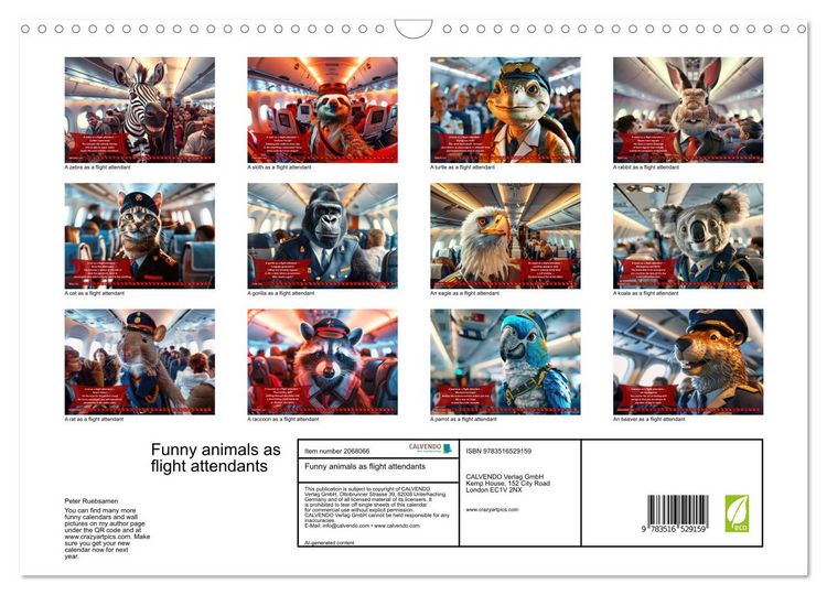 Produktbild: Funny animals as flight attendants (Wall Calendar 2026 DIN A3 landscape), CALVENDO 12 Month Wall Calendar