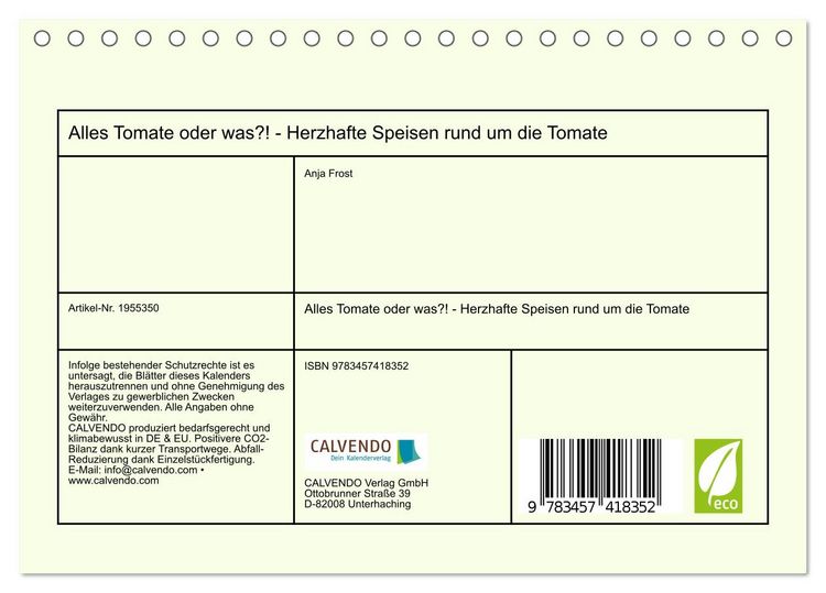 Produktbild: Alles Tomate oder was?! - Herzhafte Speisen rund um die Tomate (Tischkalender 2026 DIN A5 quer), CALVENDO Monatskalender