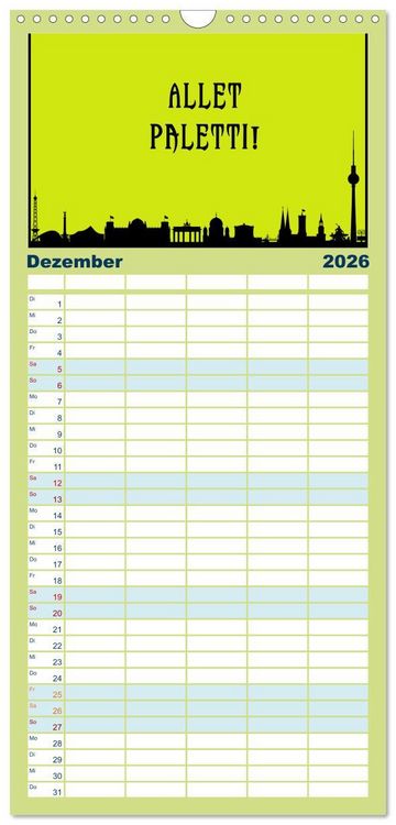Produktbild: Familienplaner 2026 - Berliner Mundart mit 5 Spalten (Wandkalender, 21 x 45 cm) CALVENDO