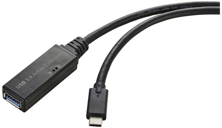 Produktbild: Renkforce USB-Kabel USB 3.2 Gen1 USB-C&reg; Stecker, USB-A Buchse 5.00 m Schwarz Aktiv mit Signalverst&auml;rkung, mit OTG-Funktion RF-5231962
