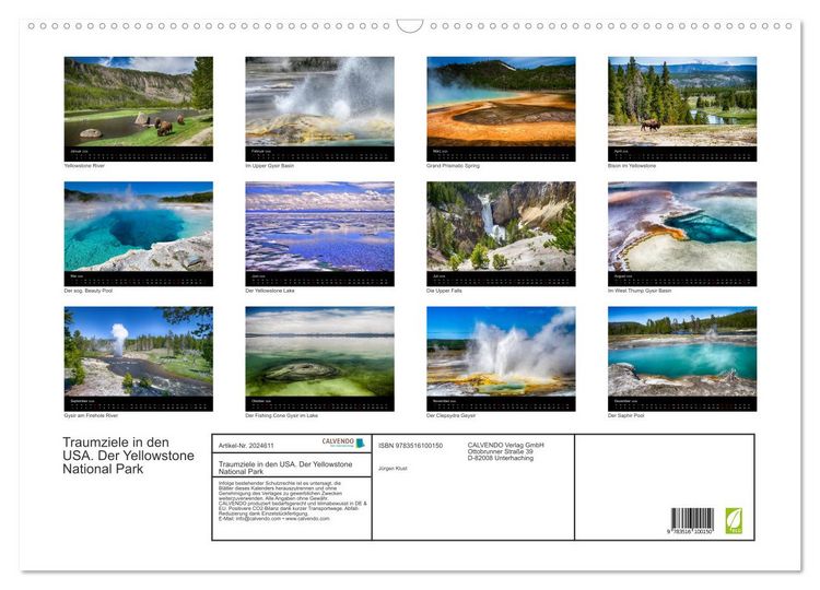 Produktbild: Traumziele in den USA. Der Yellowstone National Park (Wandkalender 2026 DIN A2 quer), CALVENDO Monatskalender