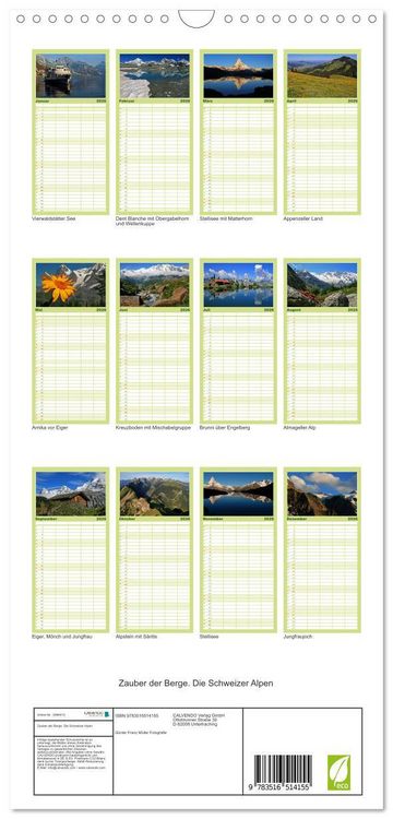 Produktbild: Familienplaner 2026 - Zauber der Berge. Die Schweizer Alpen mit 5 Spalten (Wandkalender, 21 x 45 cm) CALVENDO