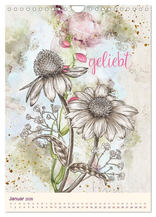 Produktbild: Aquarell Blumenmalerei mit Spr&uuml;chen (Wandkalender 2026 DIN A4 hoch), CALVENDO Monatskalender