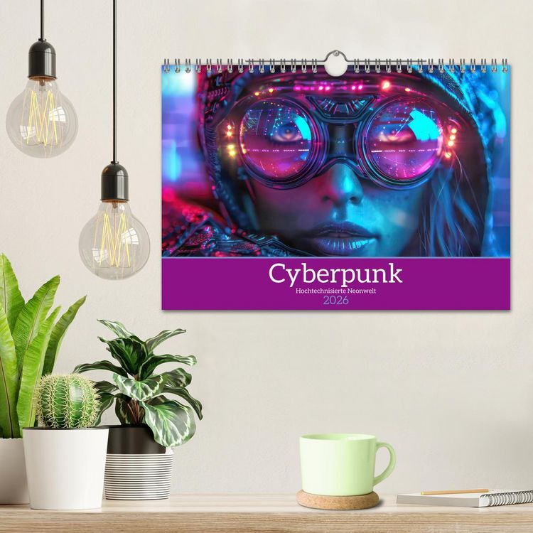 Produktbild: Cyberpunk - Hochtechnisierte Neonwelt (Wandkalender 2026 DIN A4 quer), CALVENDO Monatskalender