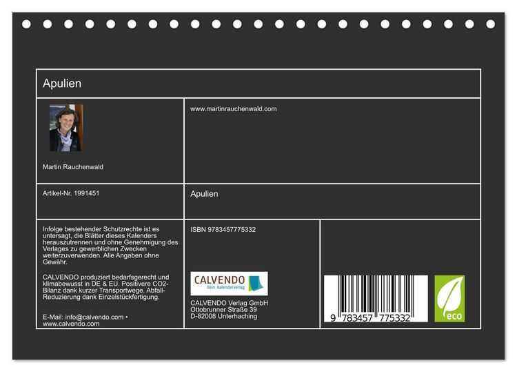 Produktbild: Apulien (Tischkalender 2026 DIN A5 quer), CALVENDO Monatskalender