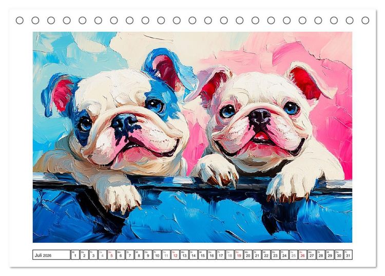 Produktbild: Bulldoggen Paintings. K&uuml;nstlerische Hundeportr&auml;ts im leuchtenden &Ouml;lgem&auml;lde-Stil (Tischkalender 2026 DIN A5 quer), CALVENDO Monatskalender