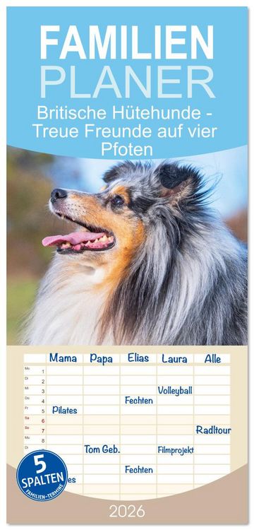 Produktbild: Familienplaner 2026 - Britische H&uuml;tehunde - Treue Freunde auf vier Pfoten mit 5 Spalten (Wandkalender, 21 x 45 cm) CALVENDO