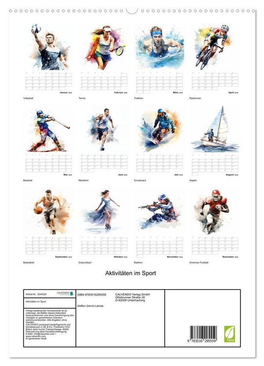 Produktbild: Aktivit&auml;ten im Sport (hochwertiger Premium Wandkalender 2026 DIN A2 hoch), Kunstdruck in Hochglanz