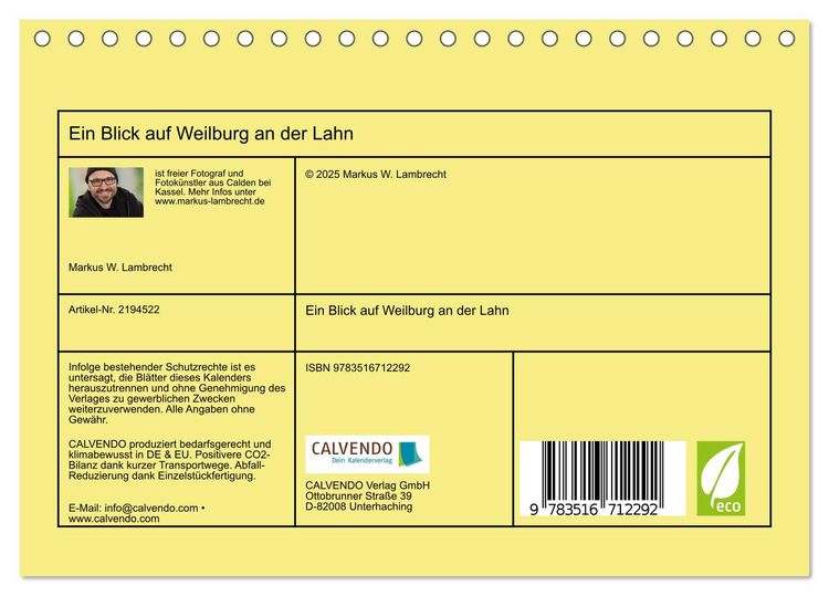 Produktbild: Ein Blick auf Weilburg an der Lahn (Tischkalender 2026 DIN A5 quer), CALVENDO Monatskalender