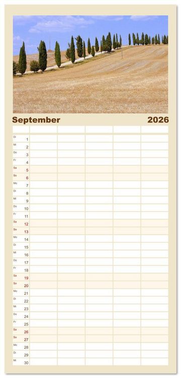 Produktbild: Familienplaner 2026 - Crete Senesi - Highlights einer einzigartigen Region mit 5 Spalten (Wandkalender, 21 x 45 cm) CALVENDO