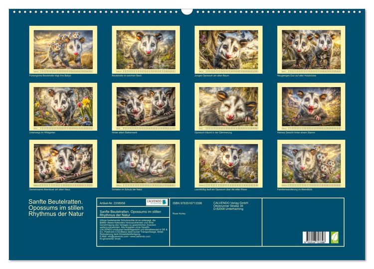 Produktbild: Sanfte Beutelratten. Opossums im stillen Rhythmus der Natur (Wandkalender 2026 DIN A2 quer), CALVENDO Monatskalender
