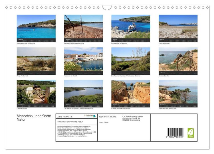 Produktbild: Menorcas unber&uuml;hrte Natur (Wandkalender 2026 DIN A3 quer), CALVENDO Monatskalender