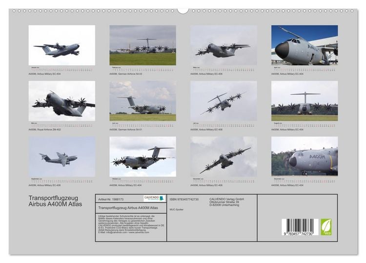 Produktbild: Transportflugzeug Airbus A400M Atlas (hochwertiger Premium Wandkalender 2026 DIN A2 quer), Kunstdruck in Hochglanz