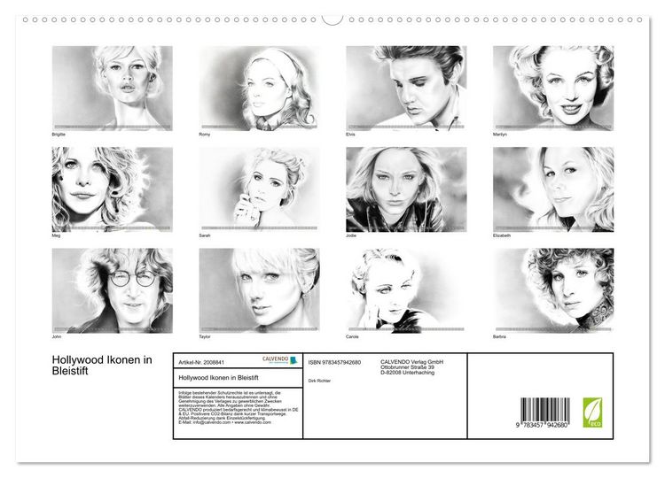 Produktbild: Hollywood Ikonen in Bleistift (hochwertiger Premium Wandkalender 2026 DIN A2 quer), Kunstdruck in Hochglanz