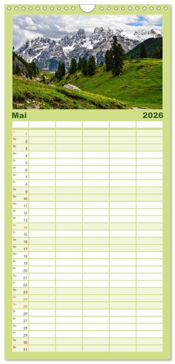 Produktbild: Familienplaner 2026 - Hoch oben in den DOLOMITEN mit 5 Spalten (Wandkalender, 21 x 45 cm) CALVENDO