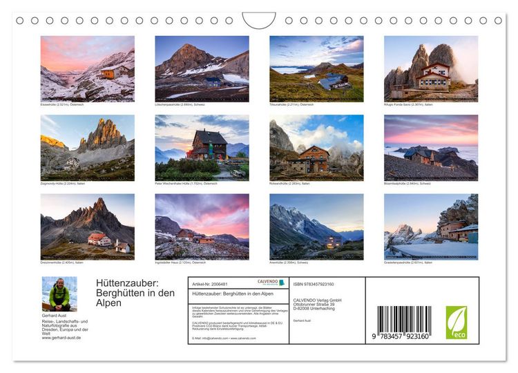 Produktbild: H&uuml;ttenzauber: Bergh&uuml;tten in den Alpen (Wandkalender 2026 DIN A4 quer), CALVENDO Monatskalender