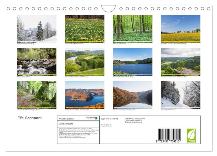 Produktbild: Eifel Sehnsucht (Wandkalender 2026 DIN A4 quer), CALVENDO Monatskalender