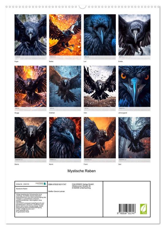 Produktbild: Mystische Raben (hochwertiger Premium Wandkalender 2026 DIN A2 hoch), Kunstdruck in Hochglanz