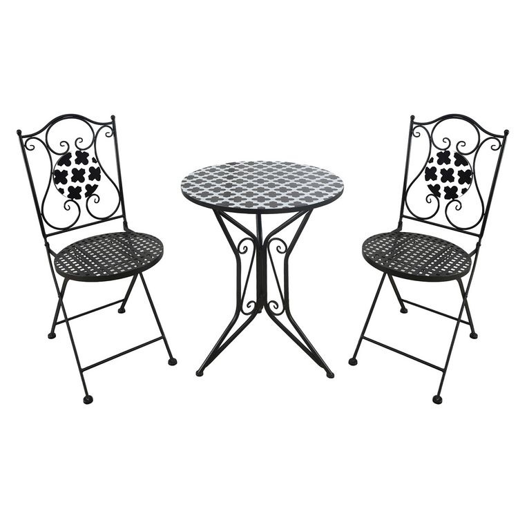 Produktbild: HTI-Living Sitzgruppe Metall schwarz Black and White Tisch mit 2 St&uuml;hlen Balkon Set