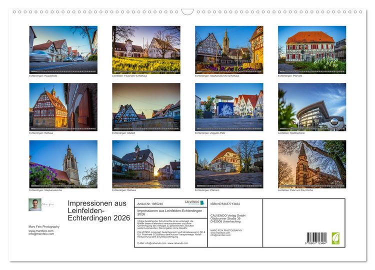 Produktbild: Impressionen aus Leinfelden-Echterdingen 2026 (Wandkalender 2026 DIN A2 quer), CALVENDO Monatskalender