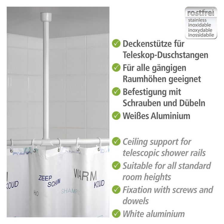 Produktbild: Deckenst&uuml;tze f&uuml;r Duschstange Wei&szlig; 57 cm, f&uuml;r Stangen mit &Oslash; 2 / 2,5 cm