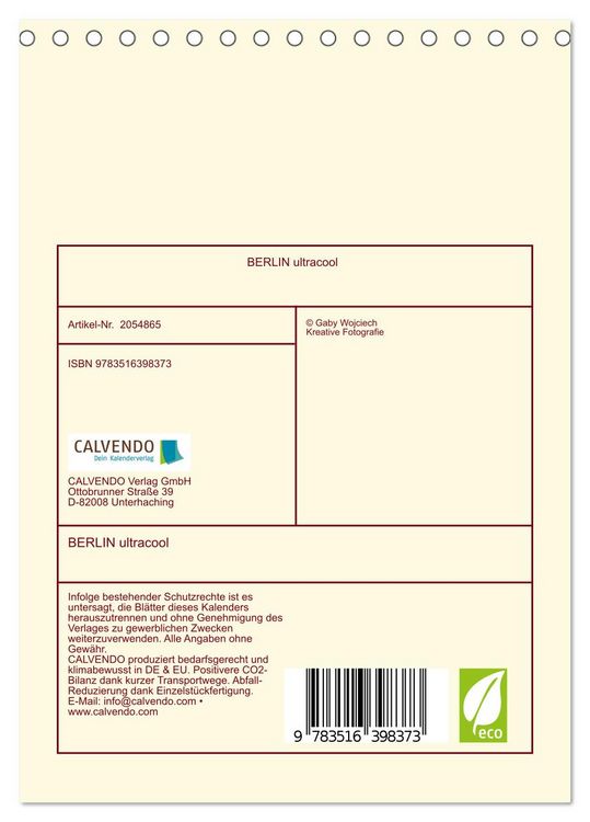 Produktbild: BERLIN ultracool (Tischkalender 2026 DIN A5 hoch), CALVENDO Monatskalender