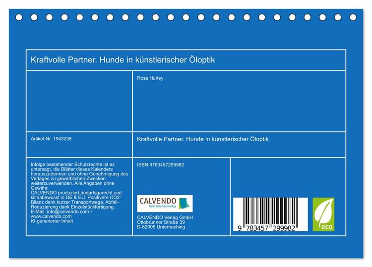 Produktbild: Kraftvolle Partner. Hunde in k&uuml;nstlerischer &Ouml;loptik (Tischkalender 2026 DIN A5 quer), CALVENDO Monatskalender
