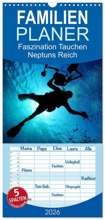 Produktbild: Familienplaner 2026 - Faszination Tauchen - Neptuns Reich mit 5 Spalten (Wandkalender, 21 x 45 cm) CALVENDO