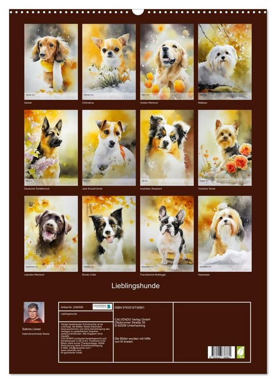 Produktbild: Lieblingshunde (Wandkalender 2026 DIN A2 hoch), CALVENDO Monatskalender
