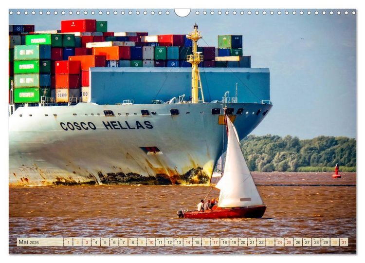 Produktbild: Containerschiffe auf der Elbe (Wandkalender 2026 DIN A3 quer), CALVENDO Monatskalender