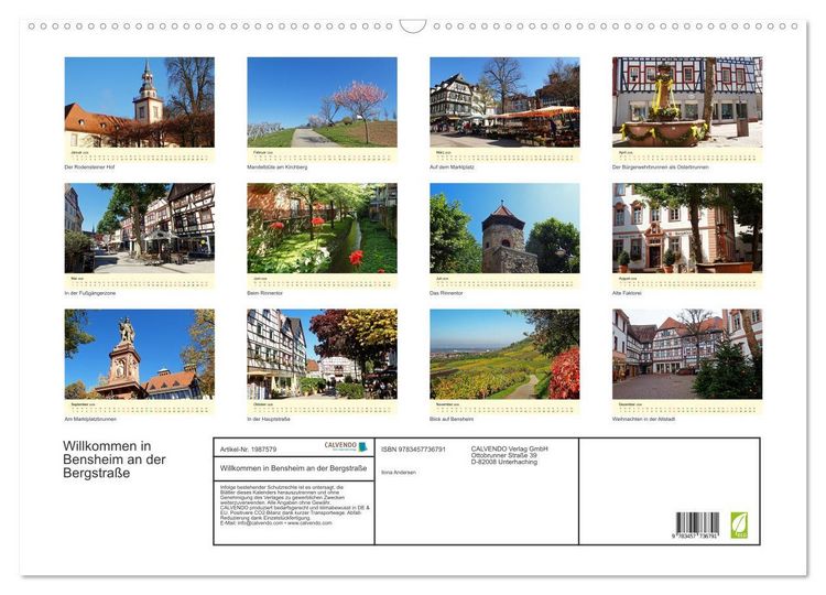 Produktbild: Willkommen in Bensheim an der Bergstra&szlig;e (Wandkalender 2026 DIN A2 quer), CALVENDO Monatskalender