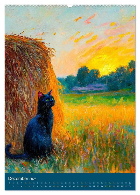 Produktbild: Katzen und Kunst - Samtige Herrscher der impressionistischen G&auml;rten (Wandkalender 2026 DIN A2 hoch), CALVENDO Monatskalender