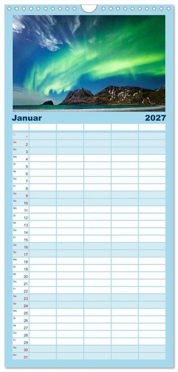 Produktbild: Familienplaner 2027 - Licht des Nordens - LOFOTEN mit 5 Spalten (Wandkalender, 21 x 45 cm) CALVENDO