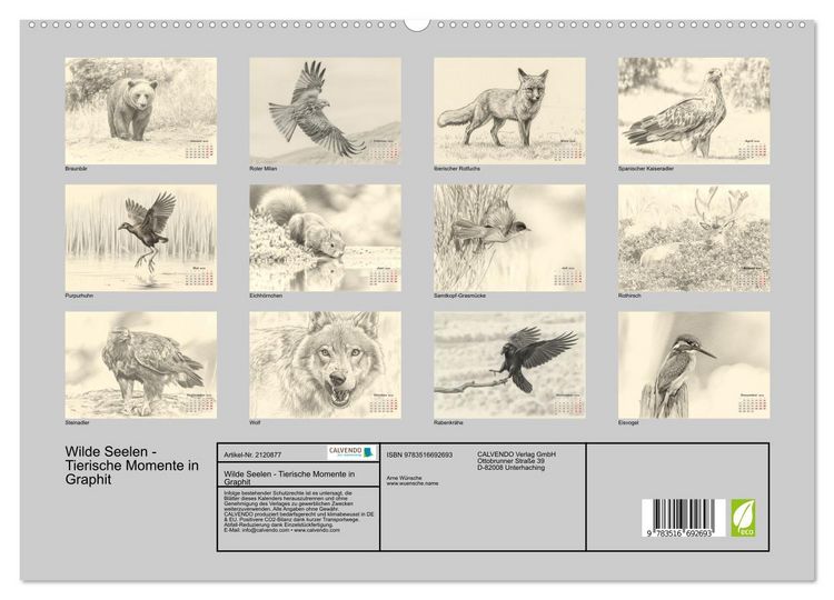 Produktbild: Wilde Seelen - Tierische Momente in Graphit (hochwertiger Premium Wandkalender 2026 DIN A2 quer), Kunstdruck in Hochglanz