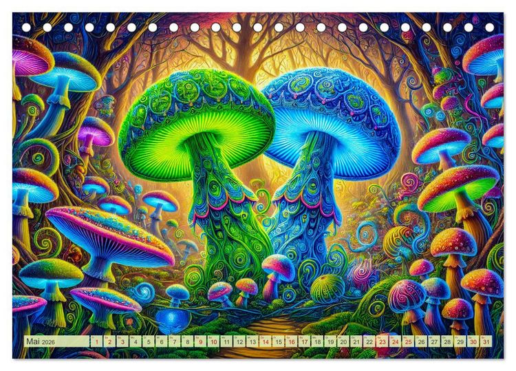 Produktbild: Psychedelische Pilze - Die bunte Welt der magischen Pilze (Tischkalender 2026 DIN A5 quer), CALVENDO Monatskalender