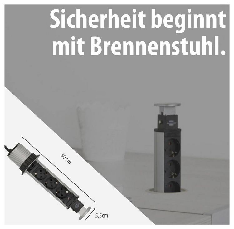 Produktbild: Brennenstuhl 1396200003 Steckdosenturm 3fach Silber, Schwarz Schutzkontakt 1 St.