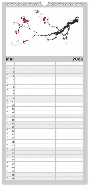 Produktbild: Familienplaner 2026 - Asiatische Tuschmalerei mit 5 Spalten (Wandkalender, 21 x 45 cm) CALVENDO
