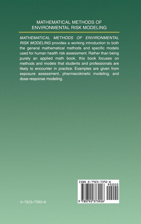 Produktbild: Mathematical Methods of Environmental Risk Modeling