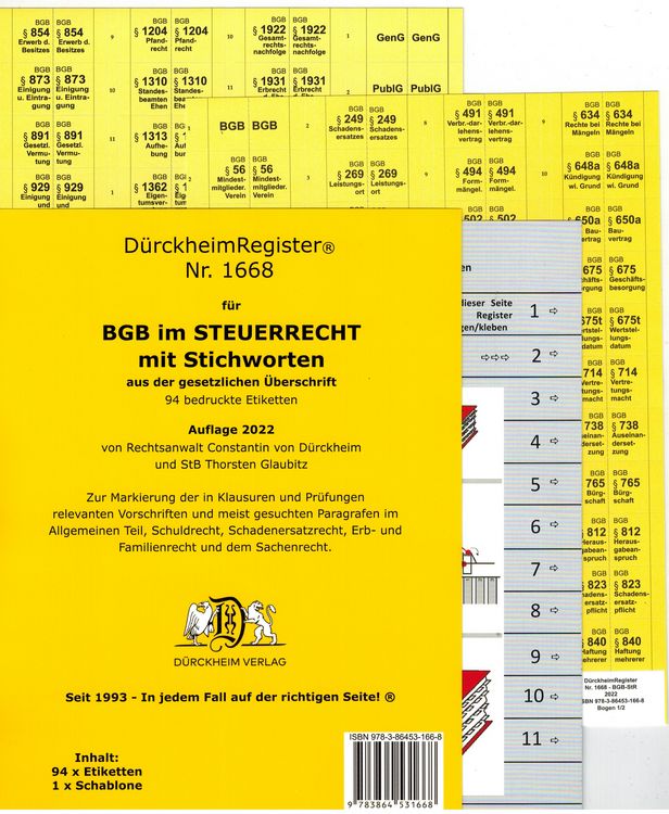 Produktbild: D&uuml;rckheimRegister&reg; BGB im Steuerrecht MIT STICHWORTEN