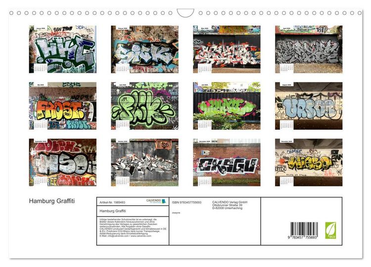 Produktbild: Hamburg Graffiti (Wandkalender 2026 DIN A3 quer), CALVENDO Monatskalender