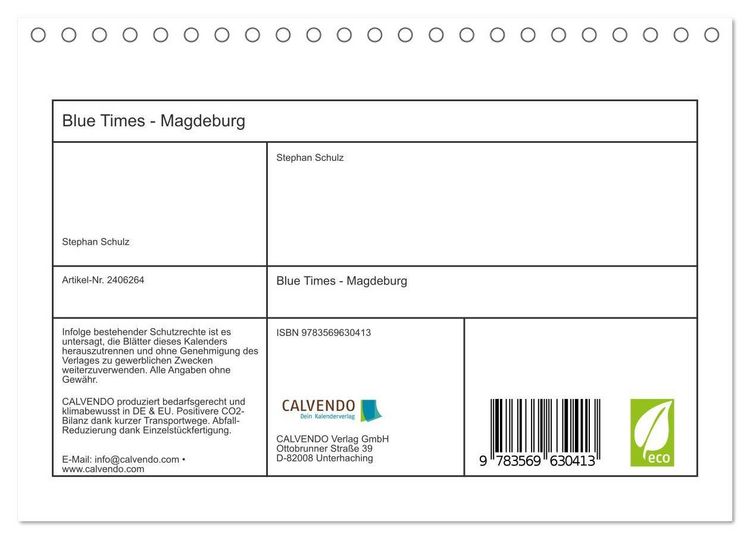 Produktbild: Blue Times - Magdeburg (Tischkalender 2027 DIN A5 quer), CALVENDO Monatskalender