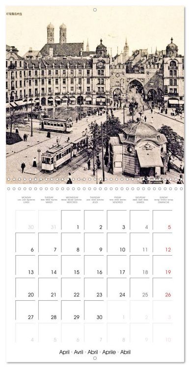 Produktbild: Promenade &agrave; travers Munich : Cartes postales historiques de la ville (Calendrier mural carr&eacute; 2026 30x30 cm) Calendrier double avec une page pour vos prises de notes