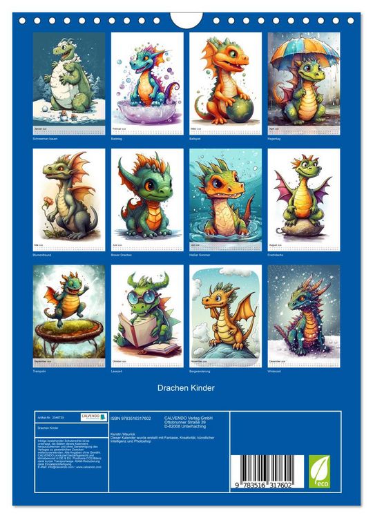 Produktbild: Drachen Kinder (Wandkalender 2026 DIN A4 hoch), CALVENDO Monatskalender