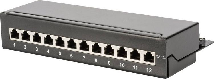 Produktbild: Digitus DN-91612SD-EA 12 Port Netzwerk-Patchbox CAT 6a 1 HE Schwarz (RAL 9005) Best&uuml;ckt