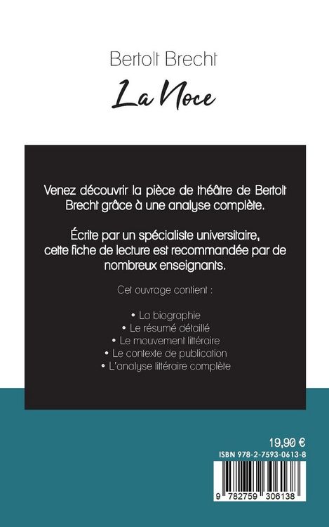 Produktbild: La Noce de Bertolt Brecht (fiche de lecture et analyse compl&egrave;te de l'oeuvre)