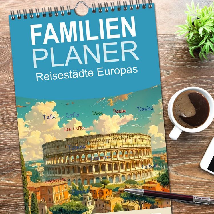 Produktbild: Familienplaner 2026 - Reisest&auml;dte Europas mit 5 Spalten (Wandkalender, 21 x 45 cm) CALVENDO