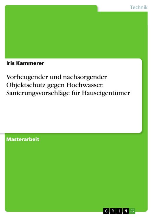 Produktbild: Vorbeugender und nachsorgender Objektschutz gegen Hochwasser. Sanierungsvorschl&auml;ge f&uuml;r Hauseigent&uuml;mer