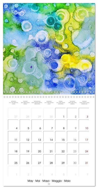Produktbild: Emerald Waves - Watercolour experiments in green and blue (Wall Calendar 2026 12 &times; 12 Inch) CALVENDO 12 Month Wall Calendar