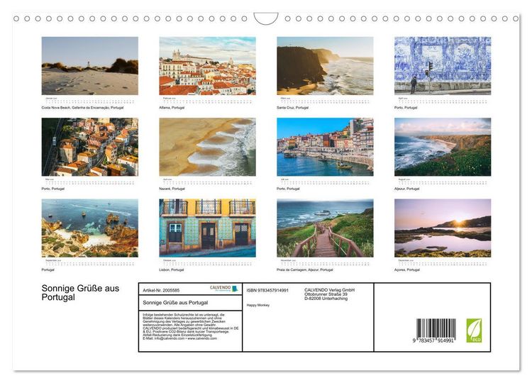 Produktbild: Sonnige Gr&uuml;&szlig;e aus Portugal (Wandkalender 2026 DIN A3 quer), CALVENDO Monatskalender
