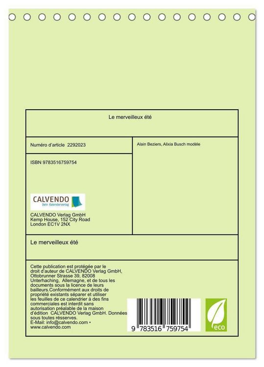 Produktbild: Le merveilleux &eacute;t&eacute; (Calendrier de bureau 2027 DIN A5 horizontal), CALVENDO calendrier mensuel